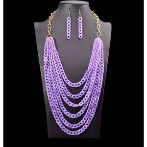 Vintage Multilayer Acrylic Demi-parure Necklace & Earring set Amethyst Lavender